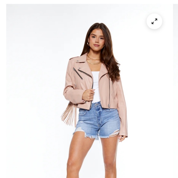 Chic Fringe Leather Jacket - Blush - Picture 2 of 3